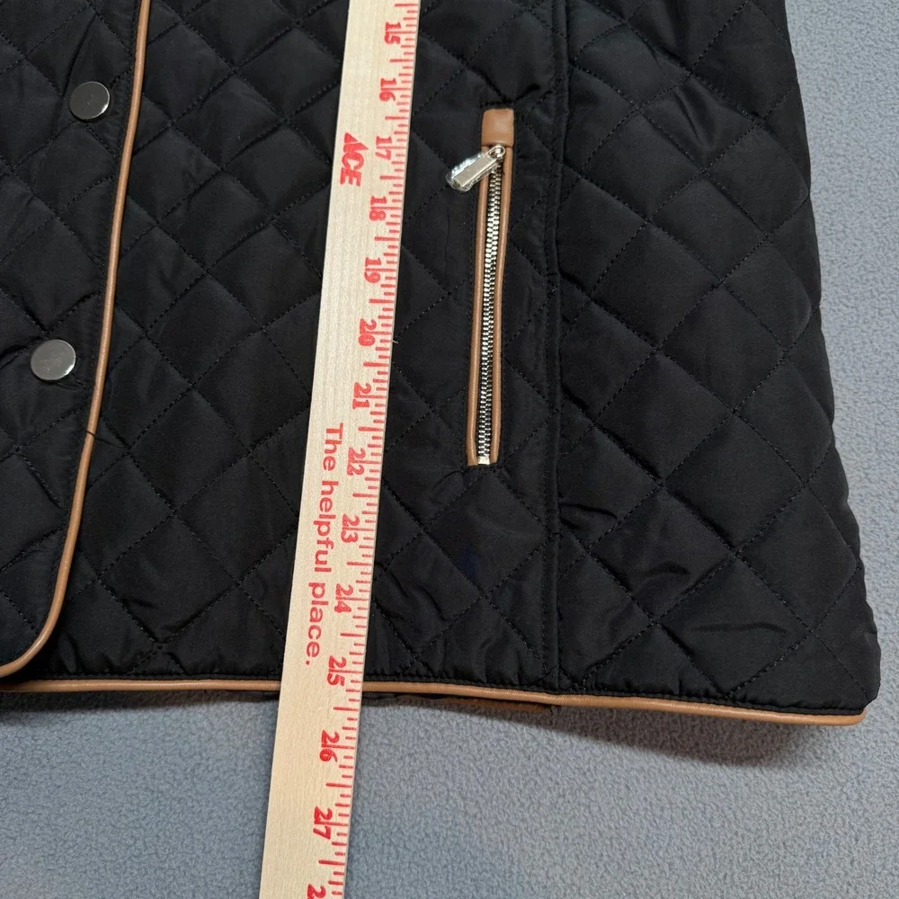 Jones New York Quilted Jacket Tan Trim PXL Black Diamond Stitch Minimalist Chic